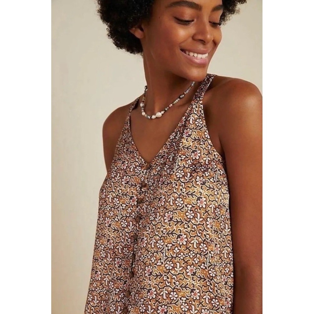 anthropologie maeve Aryana Button Up Floral 4 Boho Silky Blouse Sleeveless Tunic